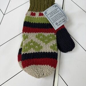 100% Wool Knit Made Nepal Winter Mitten Fleece Lined Heart‎ Navy Winter Warm